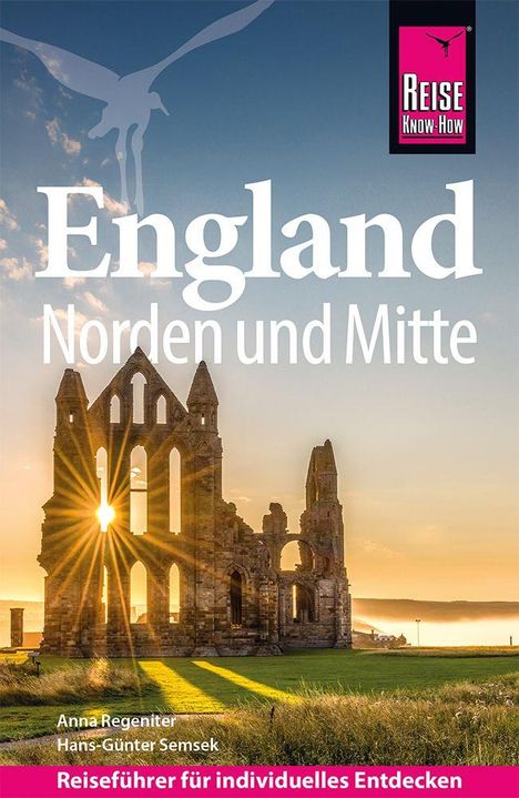 "England Norden und Mitte" steht über einer Ruine in einer sonnigen Landschaft. Logo oben rechts.