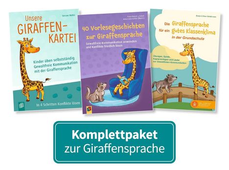 "Komplettpaket zur Giraffensprache." Drei Buchcover mit Giraffen und gewaltfreier Kommunikation.