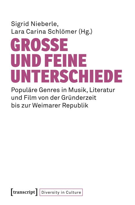 Titel: "GROSSE UND FEINE UNTERSCHIEDE". Thema: Populäre Genres von der Gründerzeit zur Weimarer Republik. Unten: Logo "transcript".