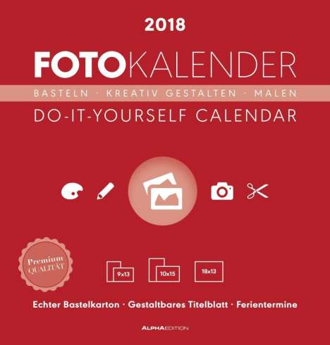 Foto-Bastelkalender 2018 datiert, rot, Diverse