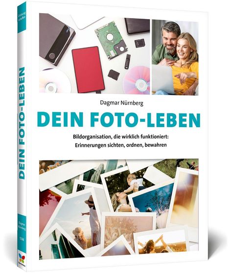 "DEIN FOTO-LEBEN" in Blau. Darunter Fotos und Geräte. Ein Paar schaut auf ein Laptop. Unten fotoreiche Szenen.
