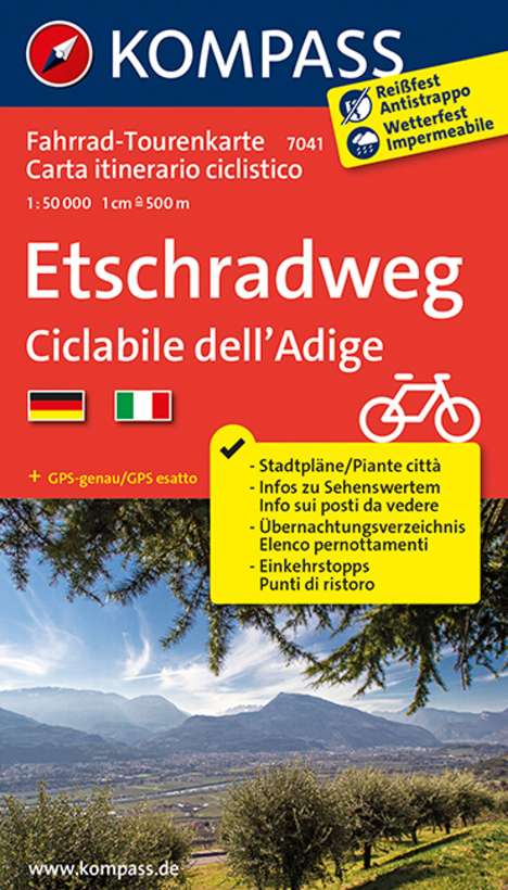 KOMPASS Fahrrad-Tourenkarte Etschradweg - Ciclabile dell'Adige 1:50.000, Karten