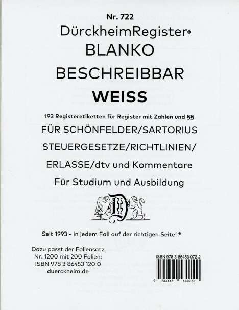 Constantin von Dürckheim: DürckheimRegister® BLANKO-WEISS beschreibbar für Gesetzessammlungen, Buch