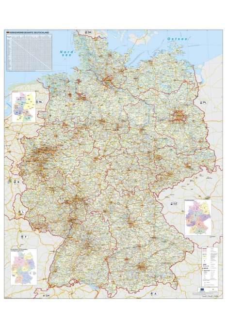 Heinrich Stiefel: Verkehrswegekarte Deutschland. Wandkarte / Poster gerollt im Kunststoffrohr, Karten