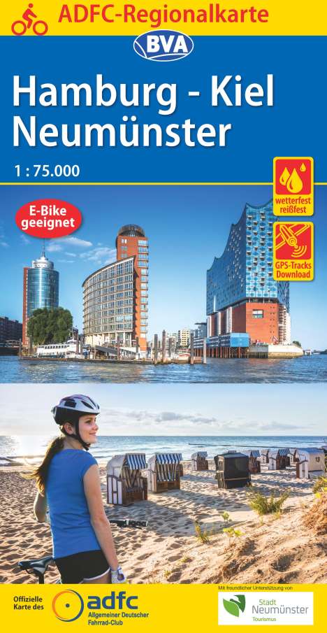 ADFC-Regionalkarte Hamburg/Neumünster/Kiel 1:75.000, reiß- und wetterfest, mit GPS-Tracks-Download, Karten