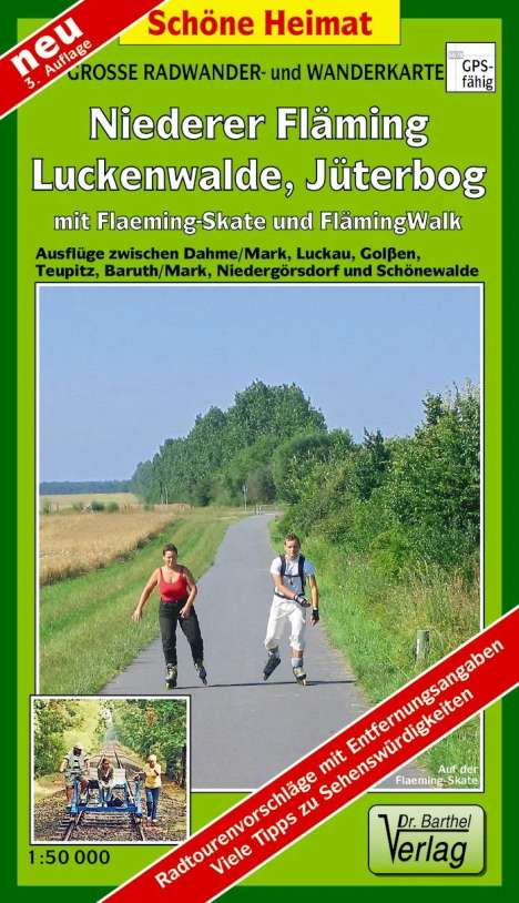 Große Radwander- und Wanderkarte Niederer Fläming, Luckenwalde, Jüterbog, mit Flaeming-Skate® und FlämingWalk® 1 : 50 000, Karten