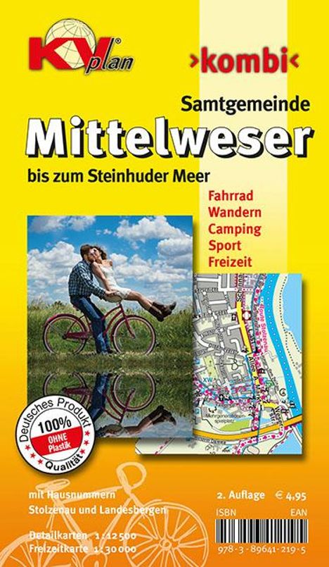Mittelweser (Landesbergen, Stolzenau) mit Steinhuder Meer, KVplan, Radkarte/Wanderkarte/Stadtplan, 1:30.000 / 1:12.500, Karten