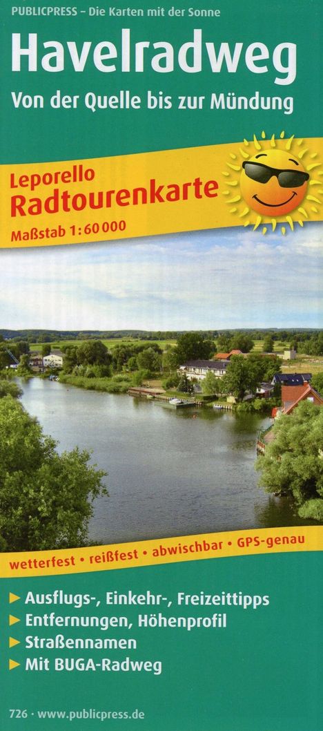 Radtourenkarte Havelradweg, Von der Quelle bis zur Mündung 1 : 60 000, Karten