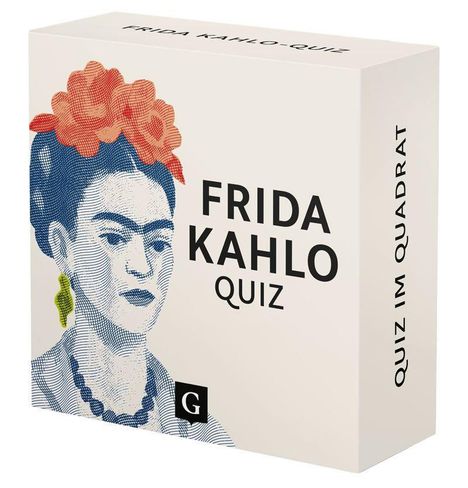 FRIDA KAHLO QUIZ und QUIZ IM QUADRAT; Illustration einer Person mit Blumen im Haar und Ohrringen.