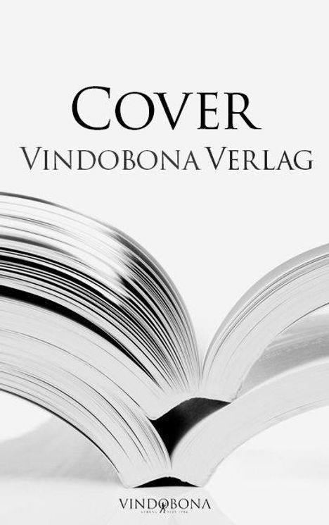 „Cover“ und „Vindobona Verlag“ in großer, eleganter Schrift. Darunter eine Nahaufnahme eines aufgeschlagenen Buches.