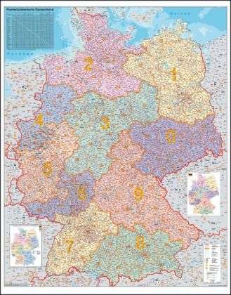 Deutschland Postleitzahlenkarte 1 : 750 000. Wandkarte Grossformat ohne Metallstäbe, Karten