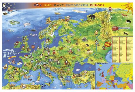 Kindereuropakarte. Wandkarte Poster, Karten