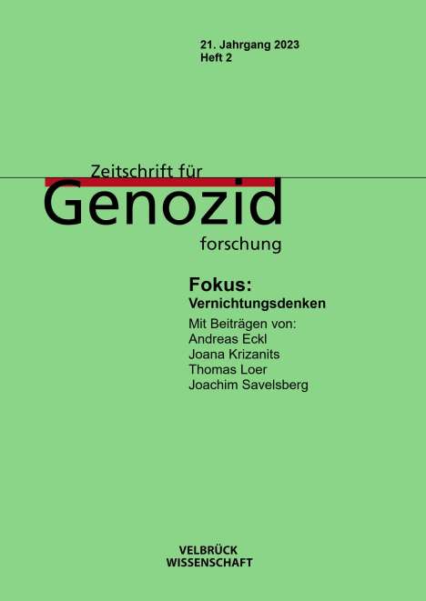 Zeitschrift für Genozidforschung 21. Jahrgang 2023, Heft 2, Buch
