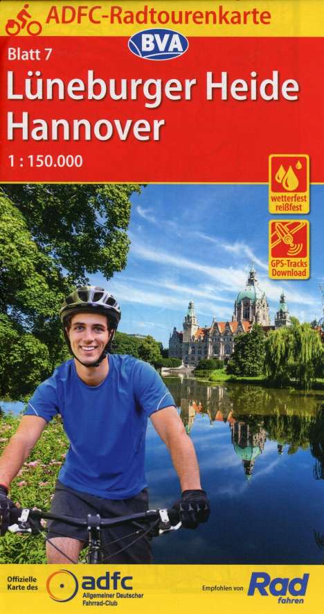 ADFC-Radtourenkarte 7 Lüneburger Heide /Hannover 1:150.000, reiß- und wetterfest, E-Bike geeignet, GPS-Tracks Download, Karten