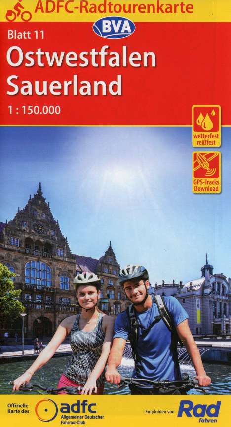 ADFC-Radtourenkarte 11 Ostwestfalen Sauerland 1:150.000, reiß- und wetterfest, E-Bike geeignet, GPS-Tracks Download, Karten