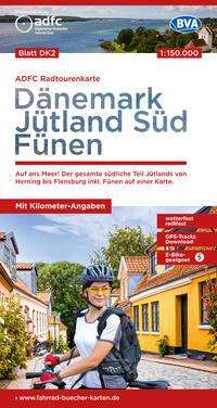 ADFC-Radtourenkarte DK2 Dänemark/Jütland Süd/ Fünen 1:150.000, reiß- und wetterfest, E-Bike geeignet, GPS-Tracks Download, mit Bett+Bike Symbolen, mit Kilometer-Angaben, Karten
