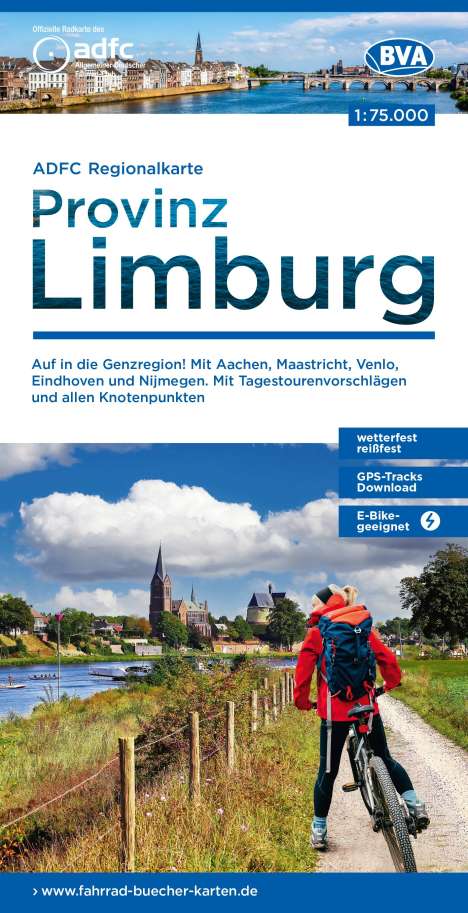 ADFC-Regionalkarte Limburg, 1:75.000, mit Tagestourenvorschlägen und allen Knotenpunkten, reiß- und wetterfest, E-Bike-geeignet, GPS-Tracks Download, Karten