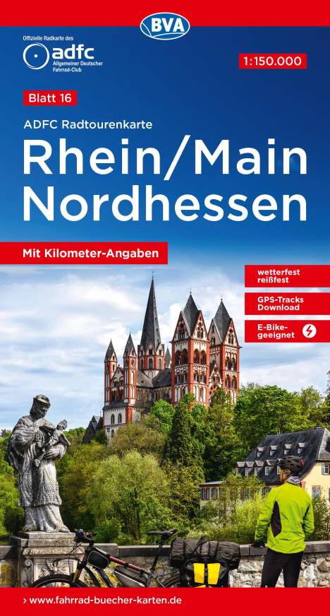 ADFC-Radtourenkarte 16 Rhein/Main Nordhessen 1:150.000, reiß- und wetterfest, E-Bike geeignet, GPS-Tracks Download, mit Kilometer-Angaben, Karten