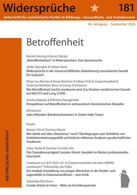 Titel: "Widersprüche 181". Thema: Betroffenheit. Artikel von Kerstin Herzog, Jördis Spengler u.a. Thema: Sozialpolitik.