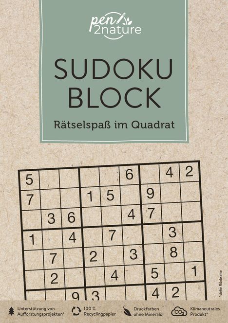 Pen2nature: Sudoku-Block: Rätselspaß im Quadrat. 192 Sudokus in 3 Schwierigkeitsstufen, Buch