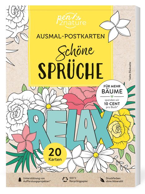 Ausmal-Postkarten Schöne Sprüche | 20 Karten, Buch