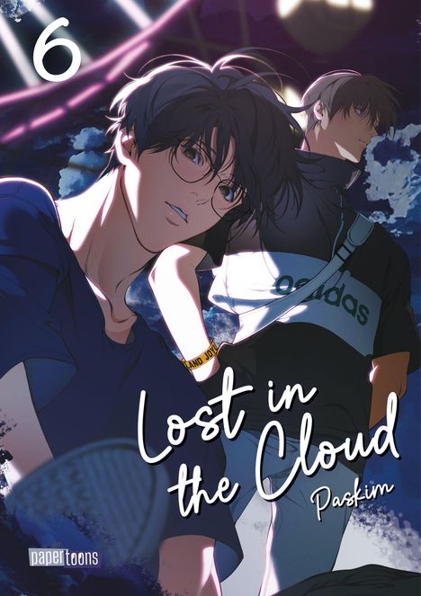 "Lost in the Cloud" und "Paskim" in geschwungener Schrift. Zwei junge Männer im abendlichen Anime-Stil.