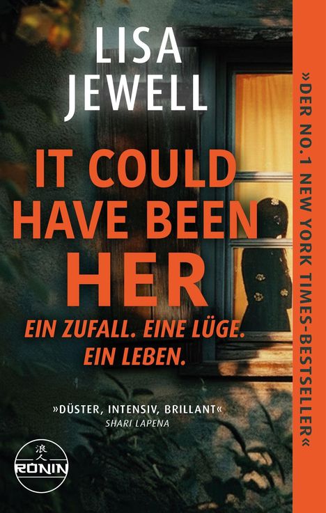 "IT COULD HAVE BEEN HER. EIN ZUFALL. EINE LÜGE. EIN LEBEN." zeigt ein Fenster mit einer Figur darin.