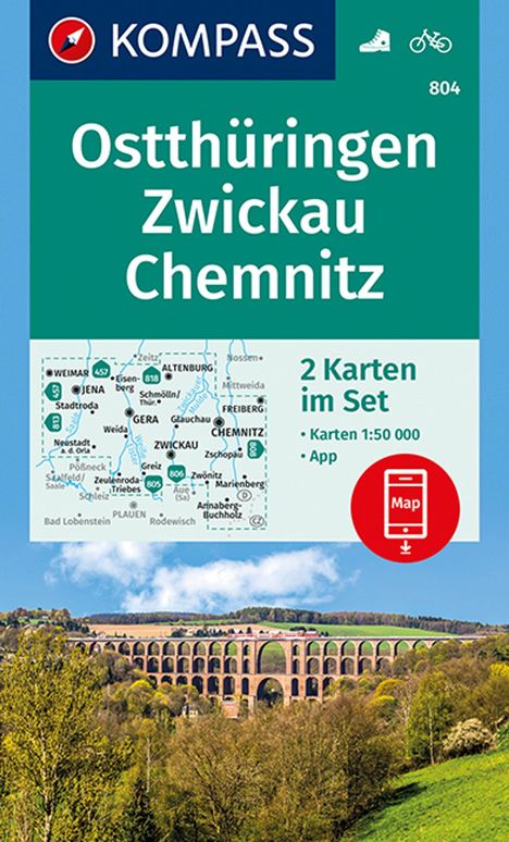 KOMPASS Wanderkarten-Set 804 Ostthüringen, Zwickau, Chemnitz (2 Karten) 1:50.000, Karten