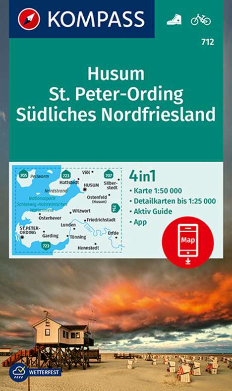 KOMPASS Wanderkarte 712 Husum, St. Peter-Ording, Südliches Nordfriesland 1:50.000, Karten