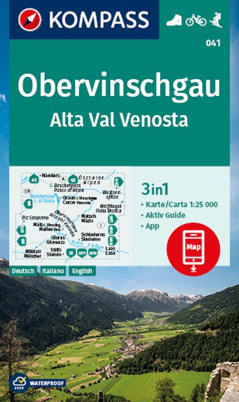 KOMPASS Wanderkarte 041 Obervinschgau, Alta Val Venosta 1:25, Karten