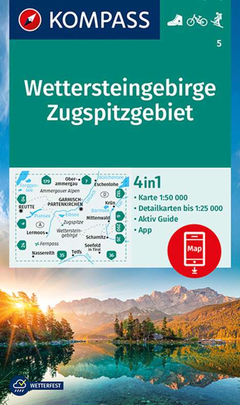 KOMPASS Wanderkarte 5 Wettersteingebirge, Zugspitzgebiet 1:50.000, Karten