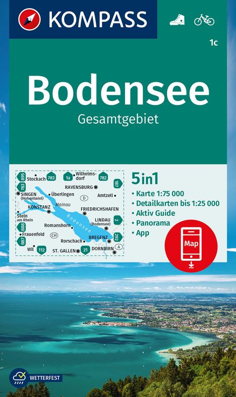 KOMPASS Wanderkarte 1c Bodensee Gesamtgebiet 1:75.000, Karten