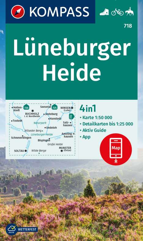 KOMPASS Wanderkarte 718 Lüneburger Heide 1:50.000, Karten