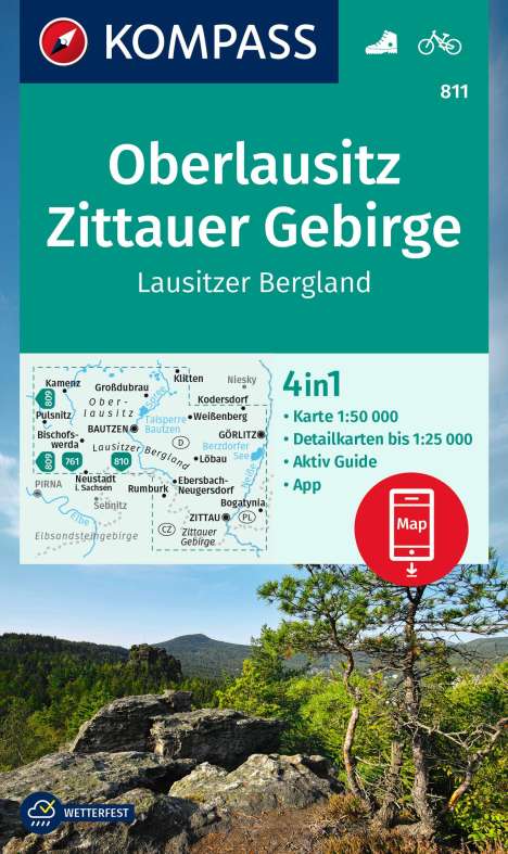KOMPASS Wanderkarte 811 Oberlausitz, Zittauer Gebirge, Lausitzer Bergland 1:50.000, Karten