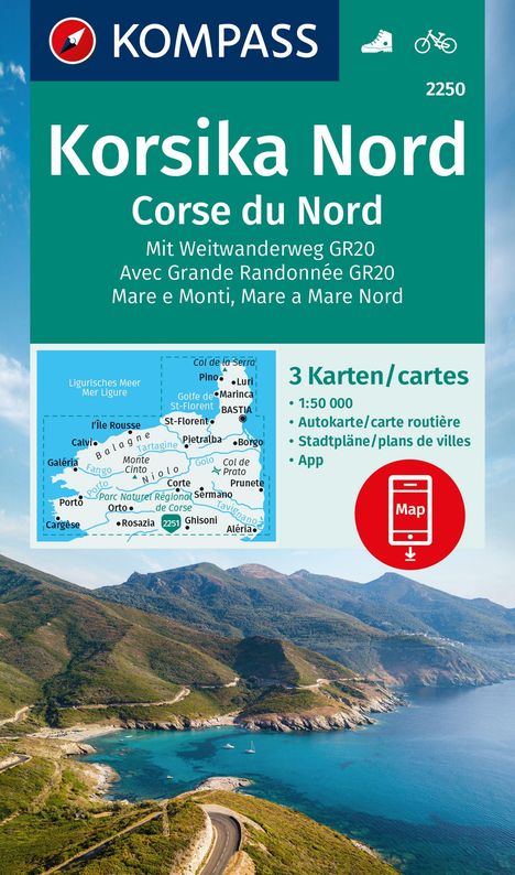 KOMPASS Wanderkarten-Set 2250 Korsika Nord, Corse du Nord, Weitwanderweg GR20 (3 Karten) 1:50.000, Karten
