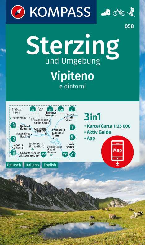 KOMPASS Wanderkarte 058 Sterzing und Umgebung, Vipteno e dintorni 1:25.000, Karten