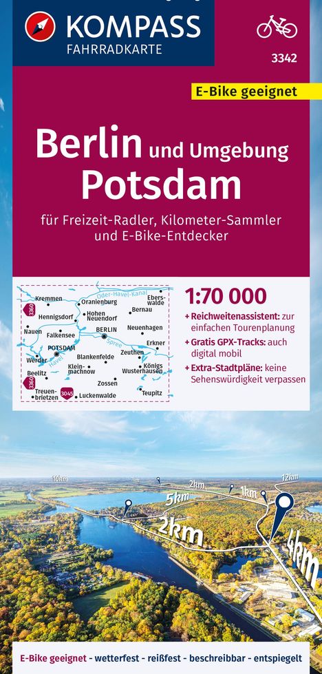 KOMPASS Fahrradkarte 3342 Berlin und Umgebung, Potsdam 1:70.000, Karten