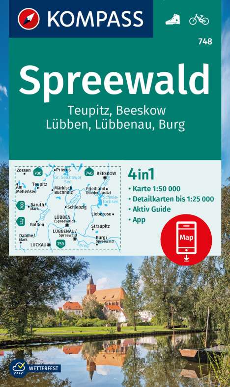 KOMPASS Wanderkarte 748 Spreewald, Teupitz, Beeskow, Lübben, Lübbenau, Burg 1:50.000, Karten