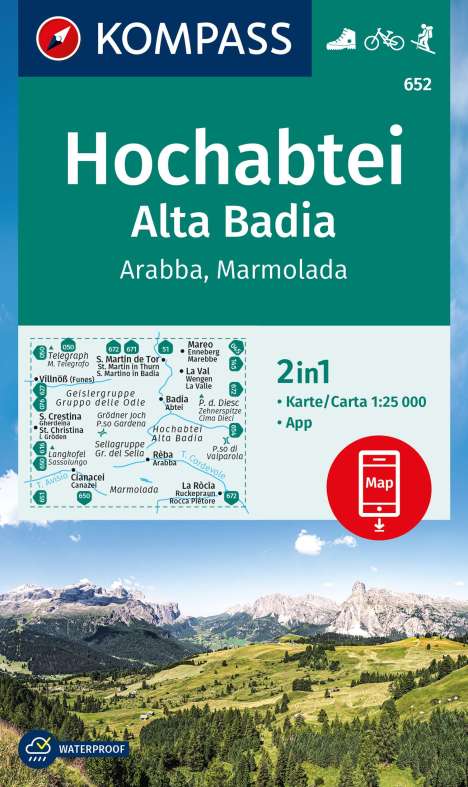 KOMPASS Wanderkarte 652 Hochabtei / Alta Badia, Arabba , Marmolada 1:25.000, Karten