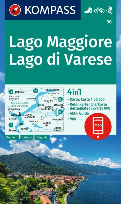 KOMPASS Wanderkarte 90 Lago Maggiore, Lago di Varese 1:50.000, Karten