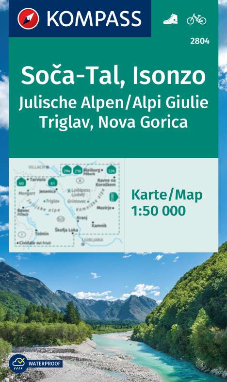 KOMPASS Wanderkarte 2804 Soca-Tal, Isonzo, Alpi Giulie / Julische Alpen, Triglav, Nova Gorica 1:50.000, Karten