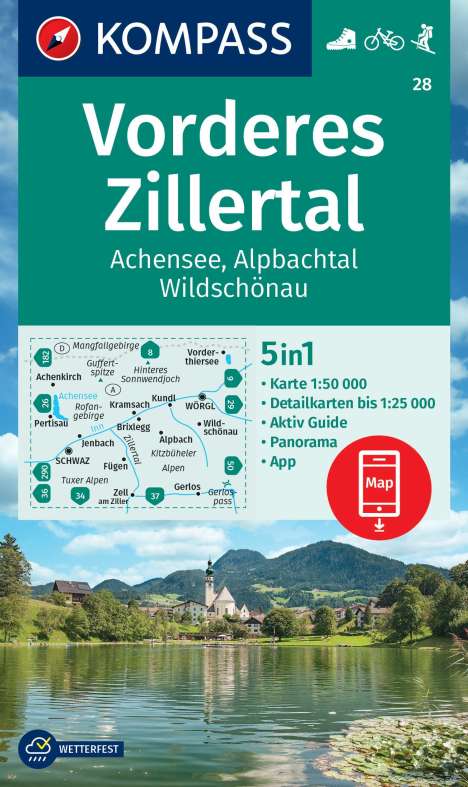 KOMPASS Wanderkarte 28 Vorderes Zillertal 1:50.000, Karten
