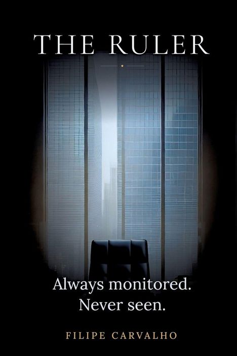 "The Ruler. Always monitored. Never seen. Filipe Carvalho." Vor einem Fenster steht ein schwarzer Bürostuhl.