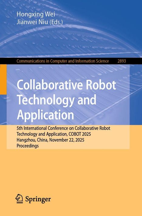 Cover eines Buches mit Titel "Collaborative Robot Technology and Application" und Details zu einer Konferenz im Jahr 2025.