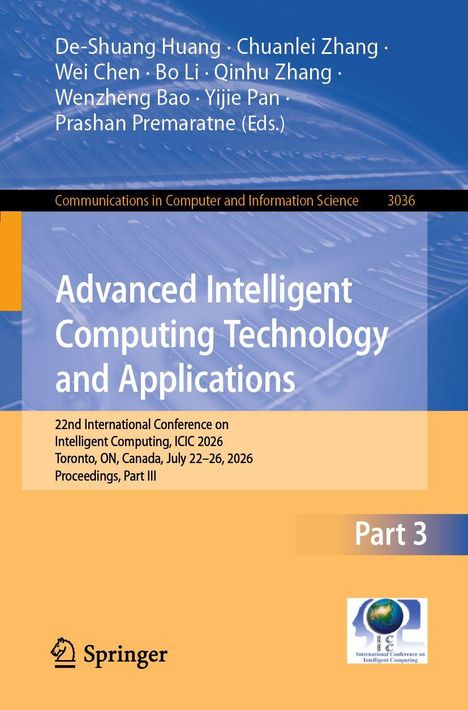 Buchtitel: "Advanced Intelligent Computing Technology and Applications", Konferenzdetails darunter, Springer-Logo unten.