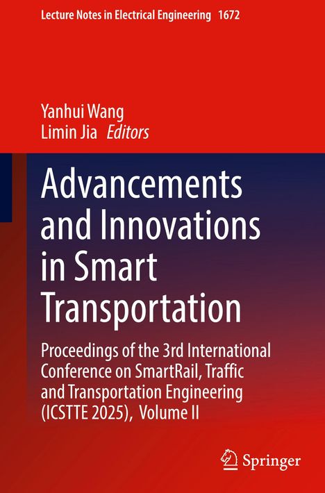 Texte: Advancements and Innovations in Smart Transportation. Oben roter Hintergrund, unten dunkelblau. Springer-Logo.