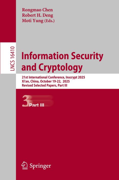 Titel: "Information Security and Cryptology". Graue und rote Bereiche mit Springer-Logo. Vertikaler Text links.