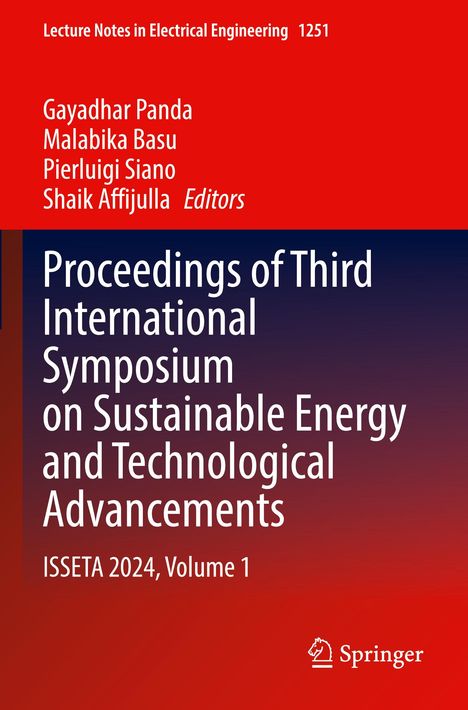 Titel: Proceedings of Third International Symposium on Sustainable Energy and Technological Advancements. Autoren: Gayadhar Panda, Malabika Basu, Pierluigi Siano, Shaik Affijulla. Springer-Logo unten rechts.
