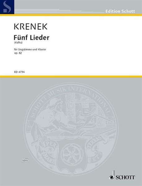Ernst Krenek: Krenek, Ernst       :5 Lieder nach Kafka op. 8, Noten