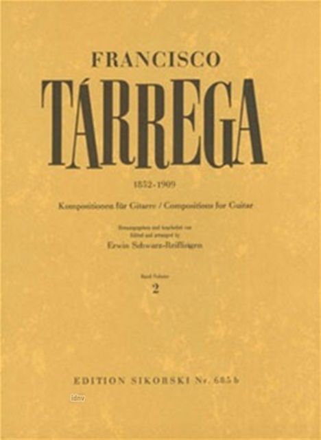 Francisco Tarrega: Kompositionen, Noten